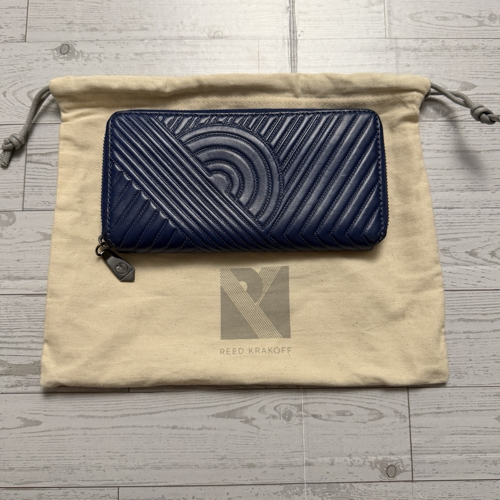 Reed Krakoff Navy Blue Embriodered Continental Wallet